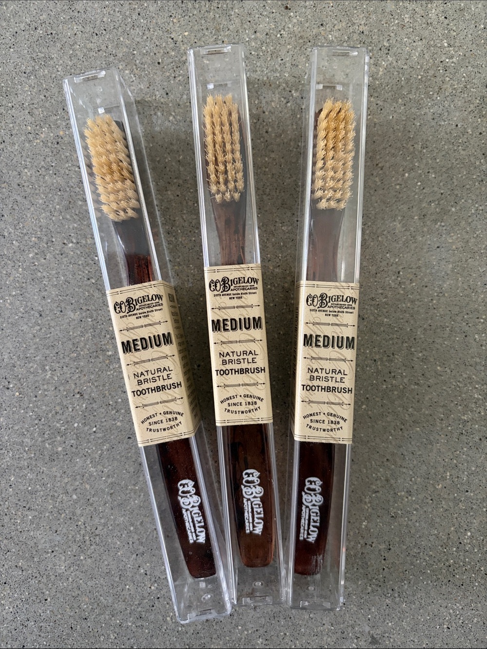 NWT C.O. Bigelow Medium Natural Bristle Tortoiseshell Toothbrushes - Set of 3!